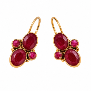 Bulk Price Oxidized Silver-Plated Oval Cut Ruby Bezel Setting Fancy Ethnic Stud <b>Earrings</b> Rajasthan Women Party Direct Factory - Product Image 1