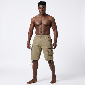 Men's Shorts Solid Canvas Breathable Mid Waist Button Fly Casual Shorts with Pockets - Product Image 4