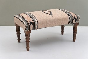 Handmade Jute Rug <b>Bench</b> Kilim Upholstered Ottoman Made From Solid <b>Wood</b> Entryway <b>Bench</b> Rustic Footstool Seating for Home Decor - Product Image 5