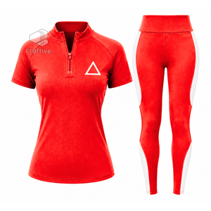 Delta | Sigma | Theta <b>Women's</b> Workout Set Quarter Zip Top <b>Short</b> Sleeve High Waist <b>Leggings</b> With White Stripe Sports Activewear - Product Image 1