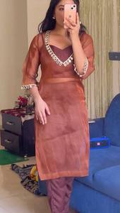 Layered Indian Pakistani Clothing Set Sheer Long Sleeve <b>Top</b> Solid Tunic <b>Net</b> Unstitched Outfit for Festival Wear - Product Image 5