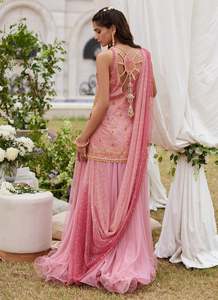 Pakistani Classic 100% Silk <b>Floor</b>-Length Nikah Dresses with Pearls Crystal Tassel - Product Image 6