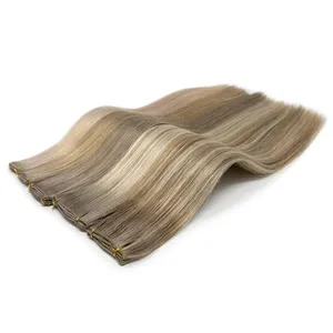 Extensiones de Cabello Humano 100% Remy, Trama Recta, Color Rubio Ceniza Degradado, Textura Ondulada Natural, Personalizables - Product Image 4