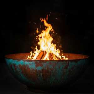 Hammered Copper <b>Fire</b> Bowl – Turquoise & Rust Patina | Handcrafted <b>Outdoor</b> <b>Fire</b> Pit | Moroccan Artisan - Product Image 2