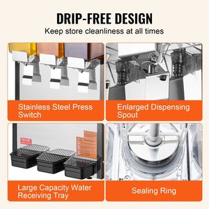 Dispenser per Bevande Commerciale in Acciaio Inox 10L/10.6QT con 3 Serbatoi, Macchina per Tè Freddo 440W, Distributore di Succhi Commerciale - Product Image 5