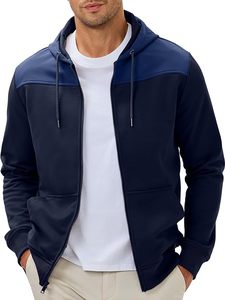 Wholesale Winter Mens <b>Zip</b> up <b>Hoodie</b> Color Block Panel Beige Grey Casual Athletic Drawstring Sweatshirt Jacket <b>Pockets</b> Slim Fit - Product Image 4