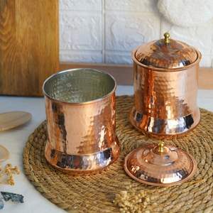 Recipiente tradicional de cobre para despensa con tapa, hecho a mano, para té, café, azúcar, especias, frutas secas, organizador de cocina. - Product Image 1