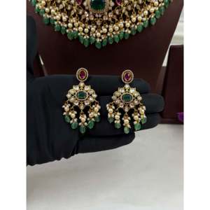 Indian Ethnic Surekha Traditional Premium <b>Gold</b> Plated Bridal Necklace & Earring <b>Set</b> - Product Image 4