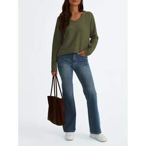 2025 2025 femmes à manches longues surdimensionné col en v t-shirts basique décontracté hauts pullover léger coton basique t-shirts - Product Image 3