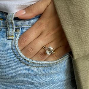 5 Carat Emerald Cut Lab Grown Diamond Engagement <b>Ring</b> <b>Set</b> _ Matching Marquise Cut Wedding Band _ 14k Yellow <b>Gold</b> - Product Image 4