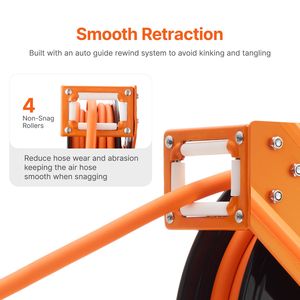 Avvolgitubo Automatico Retrattile da 5FT con Tubo Flessibile in Gomma da 3/8IN X 50FT, Pressione Massima 300PSI, Certificato CEIL, Componenti Pneumatici per Aria - Product Image 5