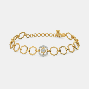Women's 18K <b>Solid</b> Gold Flower Chain <b>Bracelet</b> With Diamond Pave Center Classic Design Everyday Wear - Product Image 1