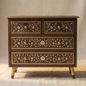 Mesa Auxiliar Moderna Hecha a Mano con Incrustaciones de Hueso y Trabajo Decorativo de Incrustaciones Florales, Mueble de Almacenamiento de Madera - Product Image 1
