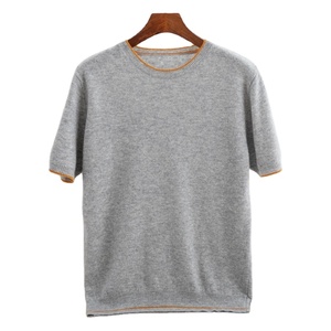 Camiseta para hombre, novedad de verano 2025, camiseta sin mangas de punto, suéter de cuello redondo con bloque de Color a la moda, suéter de manga corta de lana pura 100% - Product Image 5