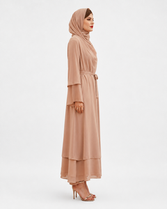 High Quality Long Floor Length <b>Abaya</b> With Matching Belt Full Sleeve Plain Polyester Chiffon Breathable fabric - Product Image 4
