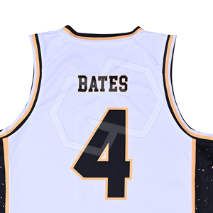 Uniformes Deportivos Personalizados al por Mayor, Camiseta de Baloncesto Blanca con Sublimación, Transpirable, con Número y Ribete Negro y Naranja - Product Image 5