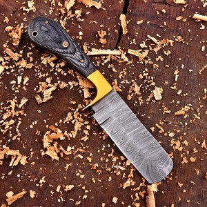 Hand Forged Damascus Steel Cowboy Bull Cutter Knife Custom OEM Full Tang EDC Fixed Blade Pakka Wood Handle With Leather Sheath - Product Image 3