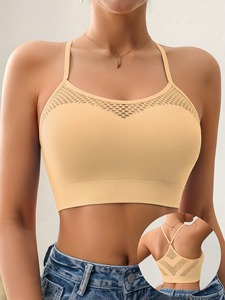 Soutien-gorge de sport court pour femme, sans rembourrage, avec empiècements en maille respirante, idéal pour le yoga et l'entraînement, modèle vierge en maille, personnalisable - Product Image 3