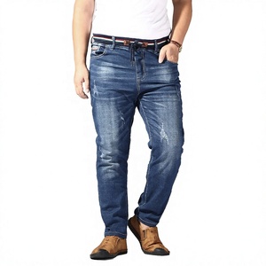 New Big Size Men's Blue Straight Stretch <b>Slim</b> Fit Smart Casual Business Spring/Autumn/Winter Cotton Washed Denim Breathable - Product Image 4