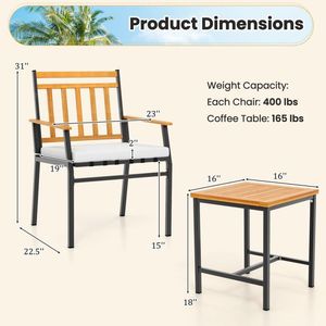 Set da Conversazione per Esterni in Legno di Acacia con Cuscini, Arredamento da Giardino in 3 Pezzi per il Relax - Product Image 5