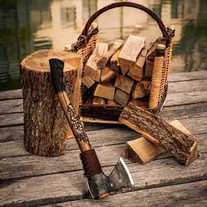 Custom Handmade High Quality Perfect <b>Axe</b> <b>Camping</b> & Hunting Gift Sheath Hand Forge Carbon Steel Viking <b>Axe</b> with Carved Handle - Product Image 2