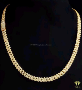 Collier chaîne cubaine pour hommes et femmes, plaqué or 18 carats, style hip-hop, avec diamants Moissanite, bijoux de luxe scintillants - Product Image 1