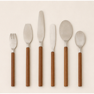 Ensemble de couverts en acier inoxydable en gros avec manches en bois de noyer naturel, argenterie moderne pour hôtels, restaurants et repas à domicile - Product Image 3
