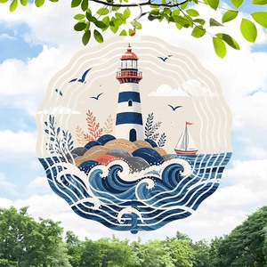 Campana de Viento Redonda de Hierro con Diseño de <span class=keywords><strong>Faro</strong></span> y Olas del Océano, Campana Metálica Colgante para Decoración de Exteriores y Hogar, Regalo - Product Image 5