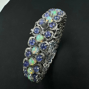 Bracelet jonc vintage en argent plaqué or avec opale éthiopienne tanzanite pour mariages et fiançailles - Product Image 3