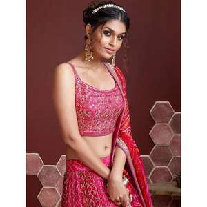 Chinon Silk Lehenga Choli con notables vestidos de noche bordados con lentejuelas rosas - Product Image 2