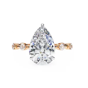 Anillo Majestic con Diamante de Laboratorio Corte Pera de 3.00 CT, Montura Secreta Bajo Riel, Oro Sólido de 18K, Color E, Certificado, Creación Fina - Product Image 5