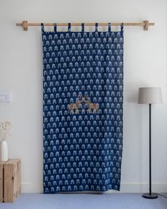 Rideau en coton imprimé à la main tendance de style indien bleu pour fenêtre et porte pour la décoration de la maison - Product Image 5