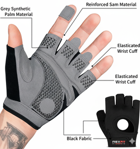 REXFIT Half <b>Finger</b> Gym Gloves PU Leather Moisture Wicking Breathable Adjustable Wrist <b>Strap</b> Unisex Weight Lifting Fitness - Product Image 5