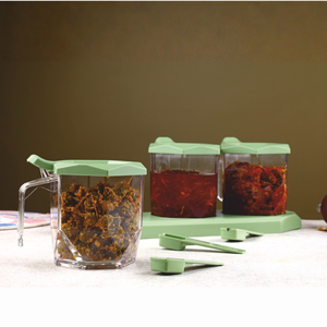 Élégant ensemble d'étagères à épices en verre avec 3 bocaux de rangement, organiseur de condiments moderne pour cuisine avec couvercle hermétique - Product Image 3