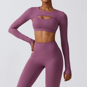Custom Wholesale New Womens Gym Fitness Yoga Set Reversible Washed Solid Sports Bra with Shorts & Leggings Activewear Set - Product Image 5