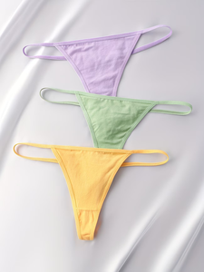 Women High-Waist Thong Panties Knitted Breathable Comfortable Traceless Yellow Green Light Purple Shorts - Product Image 6