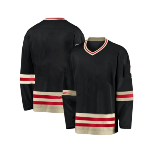Maillot de hockey sur glace pour homme à col en V, manches longues, noir rayé, polyester, coupe classique, respirant, toutes saisons - Product Image 2