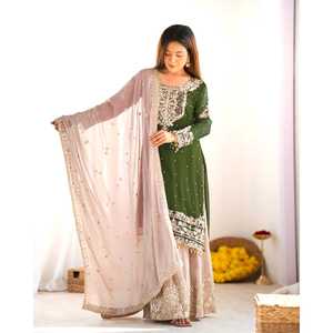 Ensembles de costumes pour femmes avec broderie lourde et travail de séquence de perles, haut-bas et dupatta, codage - Product Image 5