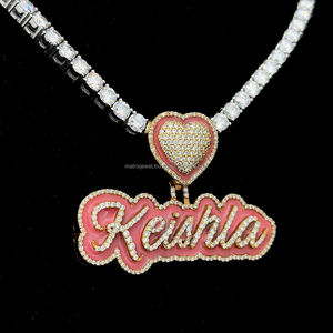 Pendentif Moissanite Hop Hop en argent sterling 925 lueur de nuit dans les ténèbres émail rose nom dernier personnalisé - Product Image 5