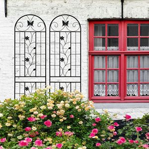 Set di 2 tralicci da giardino in metallo nero da 220 cm x 50 cm, antiruggine, per piante rampicanti, recinzioni e cancelli - Product Image 6