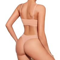 Conjunto de sujetador y bragas sin costuras para mujer, estilo bikini de talle bajo, sin aros, color liso, de licra y nailon, lencería sexy.