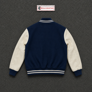 Veste universitaire en laine bleu marine personnalisée avec manches contrastées blanches, veste de baseball classique pour hommes et femmes, vente en gros - Product Image 6