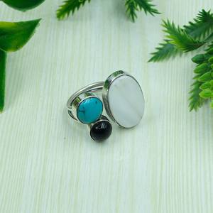 Anillo de Plata de Ley 925 con Perla de Agua Dulce, Ónix Negro y Turquesa, Anillo Ajustable, Regalo de Joyería - Product Image 4