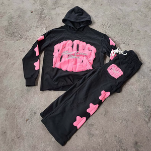 Ensemble de survêtement 2 pièces pour homme et femme, sweat à capuche et pantalon à cordon de serrage, imprimé lettres, vêtements de sport, collection automne - Product Image 1