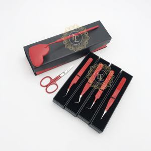 Pince à épiler professionnelle en acier inoxydable faite à la main en acier inoxydable revêtement en poudre rouge pointe argentée avec miroir ciseaux testé à la main - Product Image 2