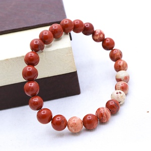 Wholesale Natural <b>Red</b> Jasper Smooth Round <b>Bead</b> Stretch Bracelet Memoria Jewels - Product Image 4