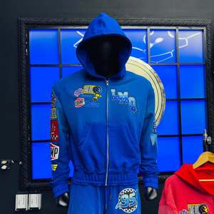 Custom Design Men's Tracksuit Set 100% Cotton Fleece Heat-Transfer Printed Streetwear Hoodies & Trouser Set in Wholesale - Product Image 2