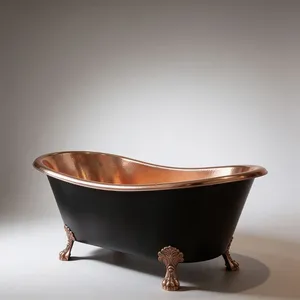 Stylish Hammered Clawfoot Copper Bathtub with Copper Interior and Black Exterior for Luxury Bathroom and Spa - Product Image 2