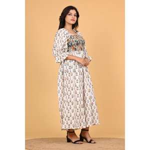 Vestido Largo Maxi de Algodón para Mujer, Estampado a Mano, Diseño Indio, para Fiestas, Ecológico, Estilo Boho, Floral, para Verano y Otoño - Product Image 4