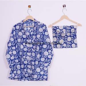 Conjunto de Pijama Hecho a Mano 100% Algodón para Mujer con Cierre de Botones, Cuello Camisero, Bolsillos y Bolsa a Juego, Ropa de Dormir Cómoda - Product Image 2